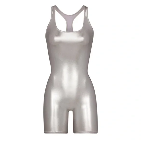 SKIMS NWT Metallic Swim Romper - Nickel - Picture 3 of 4